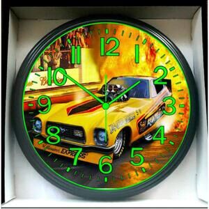 Mustang Drag Dragster Glow In The Dark Wall Clock New!